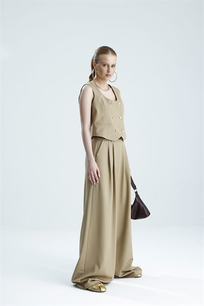 HİLA Palazzo Premium Bej Pantolon