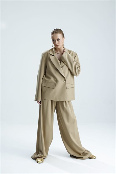 HİLA Palazzo Premium Bej Pantolon
