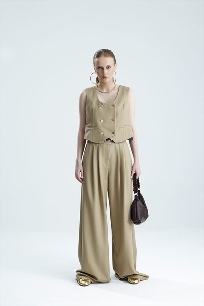 HİLA Palazzo Premium Bej Pantolon