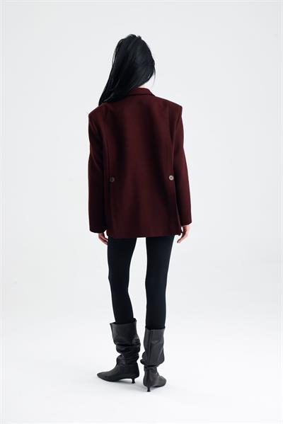 MANAROLA Oversize Bordo Blazer Ceket - Açık/Kesik Kol Detaylı