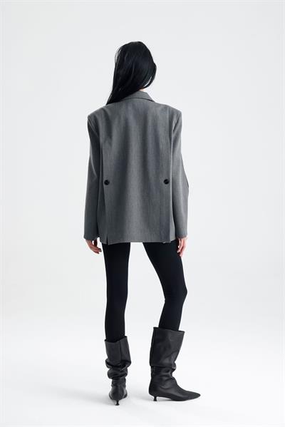 MANAROLA Oversize Gri Blazer Ceket - Açık/Kesik Kol Detaylı