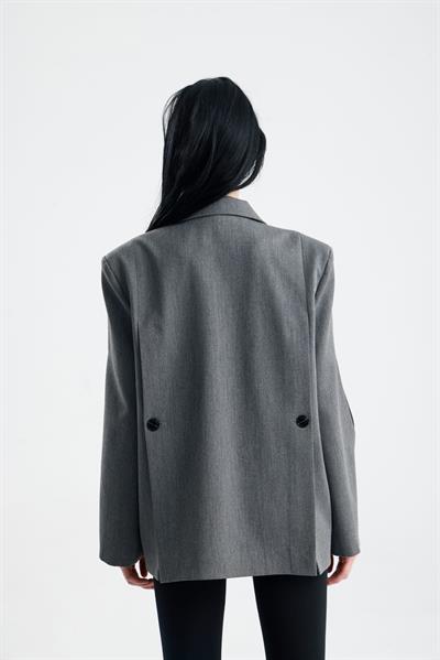 MANAROLA Oversize Gri Blazer Ceket - Açık/Kesik Kol Detaylı