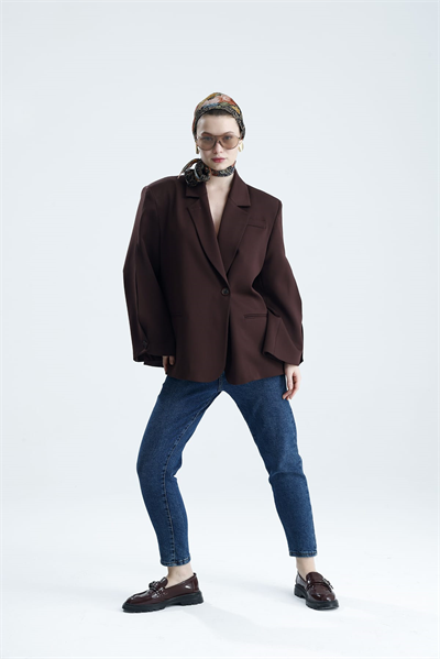 MANAROLA Oversize Dark Bordo Blazer Ceket - Açık/Kesik Kol Detaylı