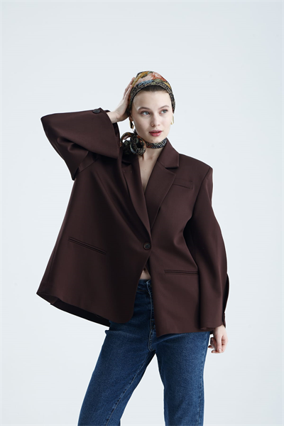MANAROLA Oversize Dark Bordo Blazer Ceket - Açık/Kesik Kol Detaylı