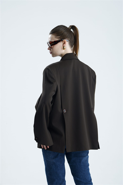 MANAROLA Oversize Kahverengi  Blazer Ceket - Açık/Kesik Kol Detaylı