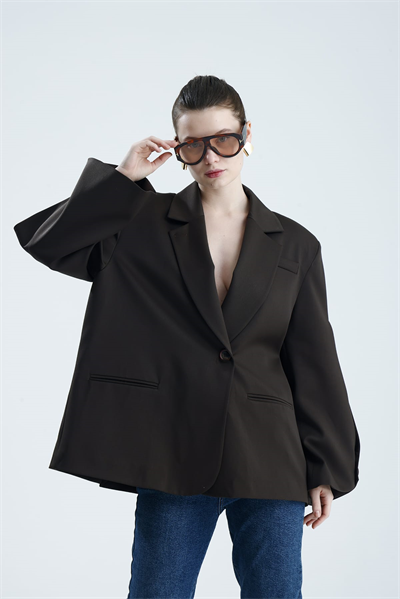 MANAROLA Oversize Kahverengi  Blazer Ceket - Açık/Kesik Kol Detaylı