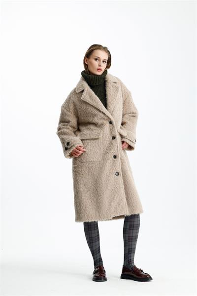 NİNOVA Teddy Bej Oversize Uzun Kaban
