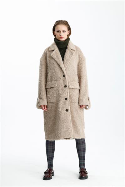 NİNOVA Teddy Bej Oversize Uzun Kaban