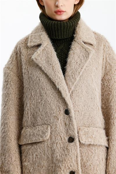 NİNOVA Teddy Bej Oversize Uzun Kaban