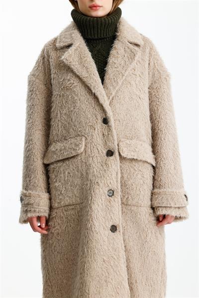 NİNOVA Teddy Bej Oversize Uzun Kaban