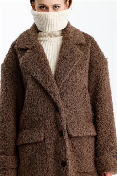 NİNOVA Teddy Kahve Oversize Uzun Kaban