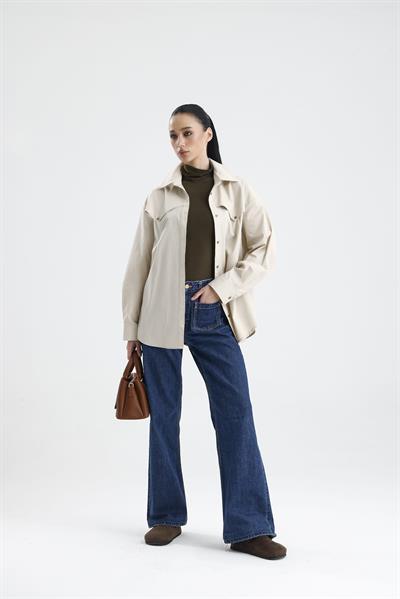 RONDA Kadın Oversize Bej Gömlek