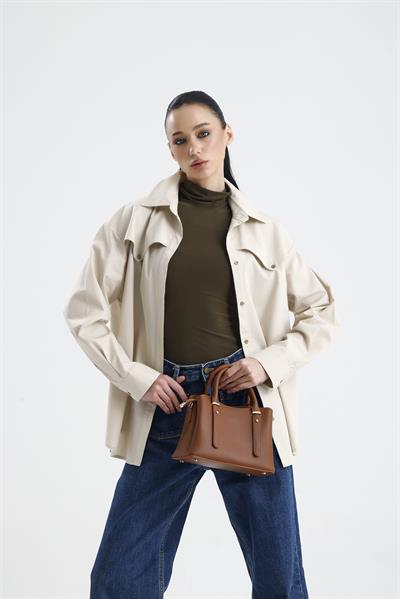 RONDA Kadın Oversize Bej Gömlek
