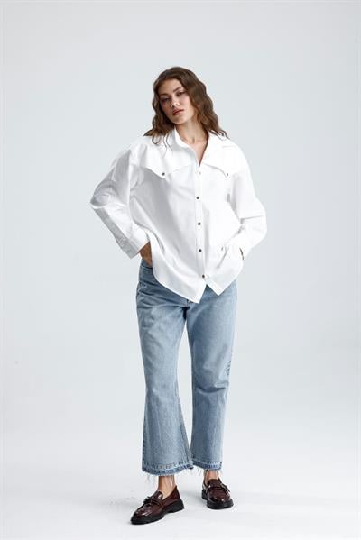 RONDA Kadın Oversize Beyaz Gömlek
