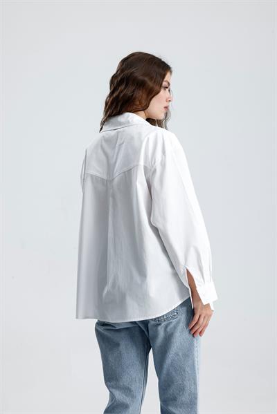 RONDA Kadın Oversize Beyaz Gömlek