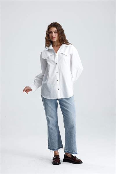 RONDA Kadın Oversize Beyaz Gömlek