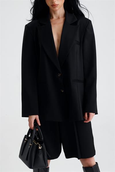 SMYRNA Siyah Blazer Ceket ve Bermuda Şort Takım