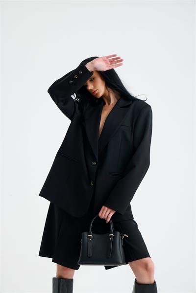 SMYRNA Siyah Blazer Ceket ve Bermuda Şort Takım