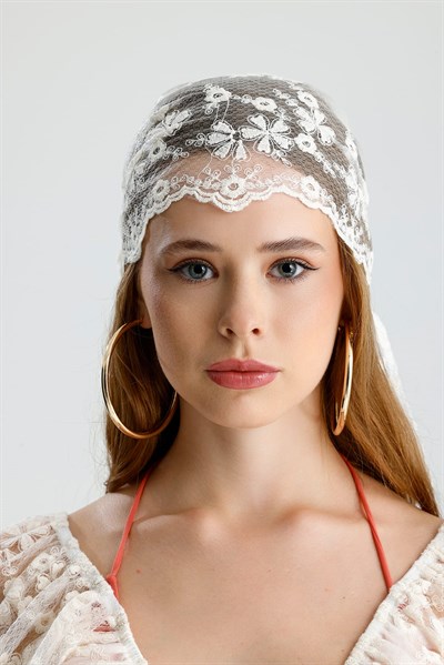 SOLİS Dantel Crop Önden Bağlamalı Ve Bandana Takım