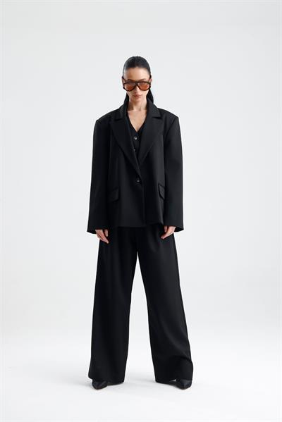 SPELLO Kadın Bol Paça Oversize Siyah Kumaş Pantolon