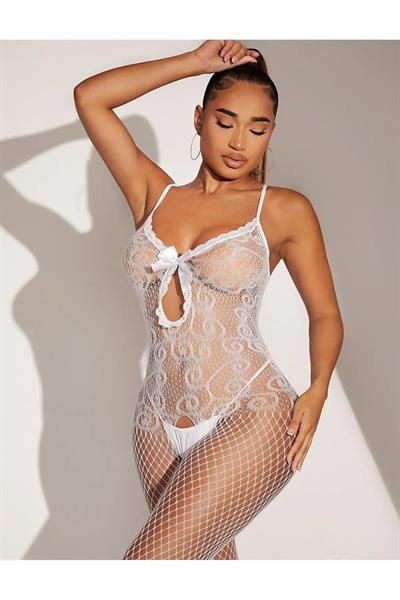 BEYAZ Fantezi Kadın Seksi  Vücut Çorabı