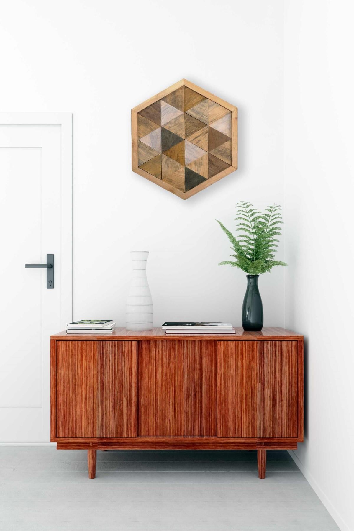 heXagon Rustik El Yapımı Ahşap Duvar Tablosu