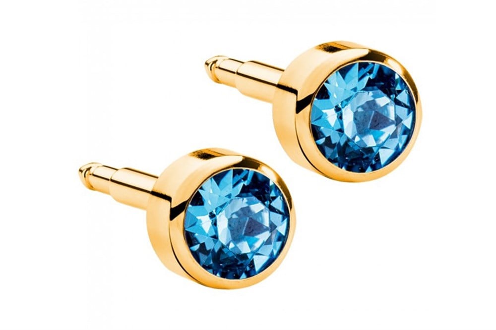 Nina Kulak Delme Küpesi - Gold Aquamarine