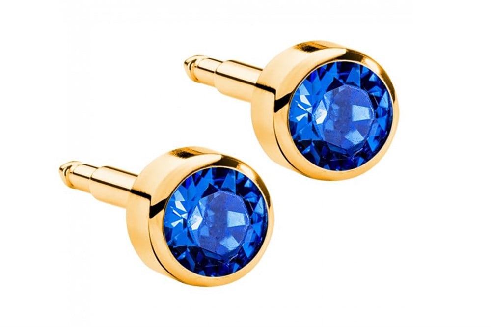 Nina Kulak Delme Küpesi - Gold Blue Zircon