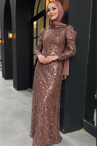 Pınar Şems Damla Abiye Kahverengi