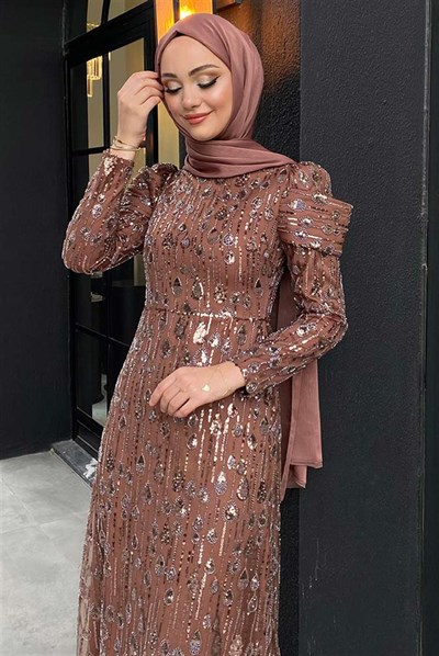 Pınar Şems Damla Abiye Kahverengi