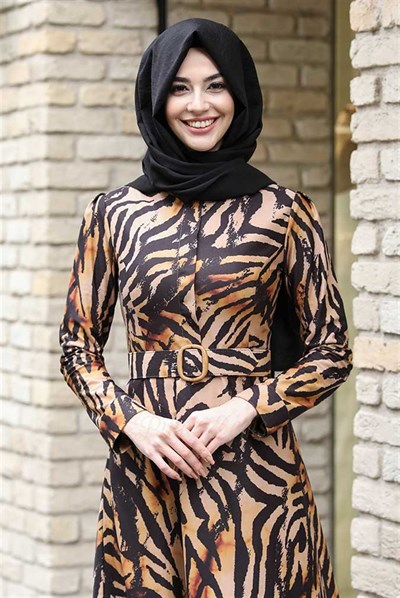 Pınar Şems Kışlık Zebra Elbise Sarı