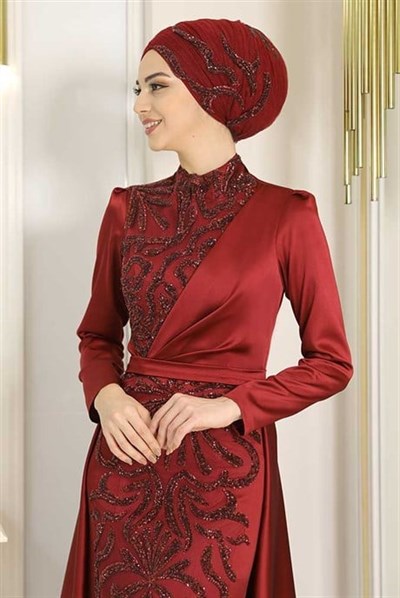 Pınar Şems Nefel Abiye Bordo