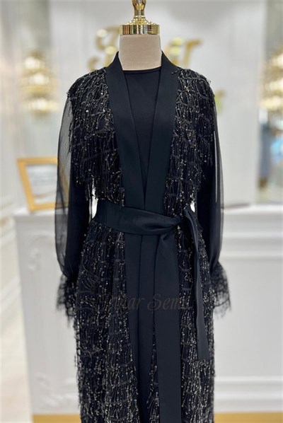 Pınar Şems Püsküllü Abaya Siyah