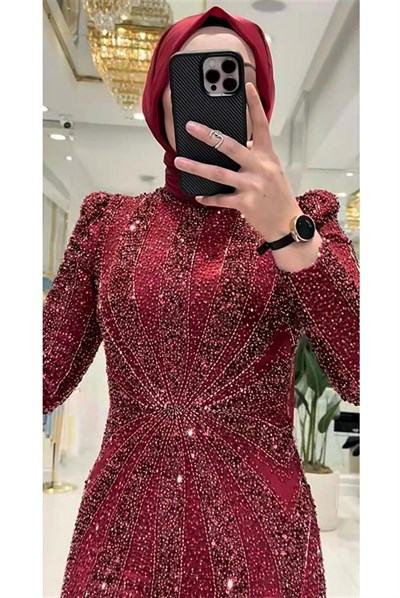 Pınar Şems Rahşan Abiye Bordo