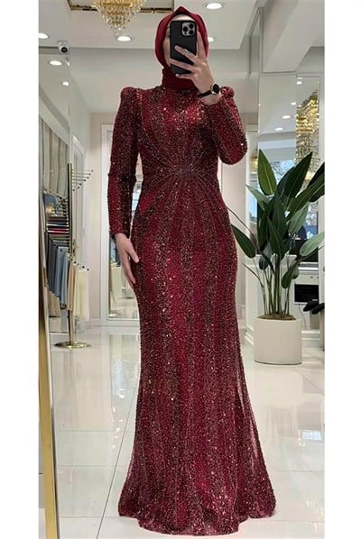Pınar Şems Rahşan Abiye Bordo