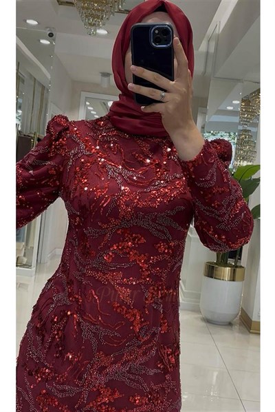 Pınar Şems Semanur Abiye Bordo