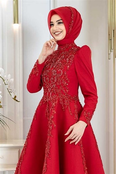 Pınar Şems Yeni Kübra Abiye Kırmızı