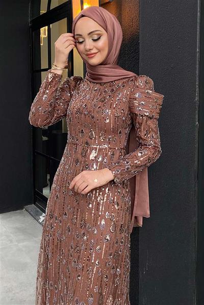 Pınar Şems Damla Abiye Kahverengi