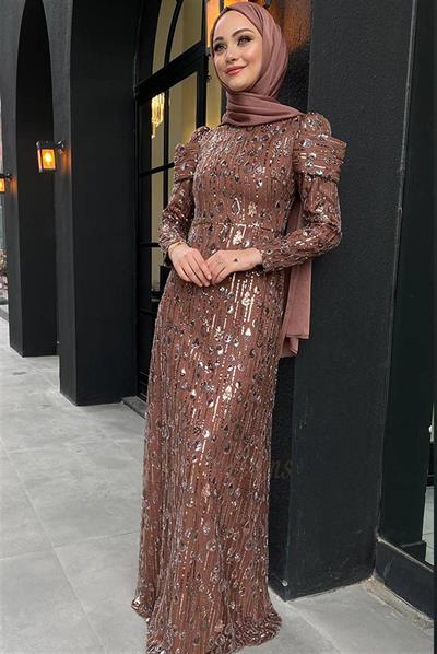 Pınar Şems Damla Abiye Kahverengi