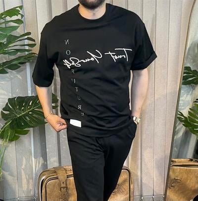 Siyah Ön Baskılı Oversize Tişört