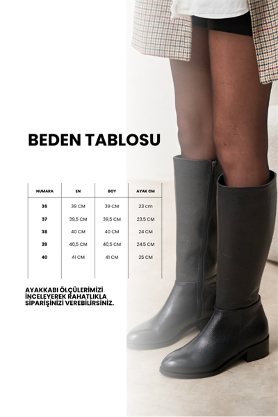 Dora Siyah Renkli Gerçek Deri Diz Altı Kadın Çizme