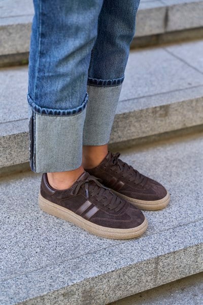 Marco Kahve Renkli Gerçek Deri Kadın Spor Ayakkabı