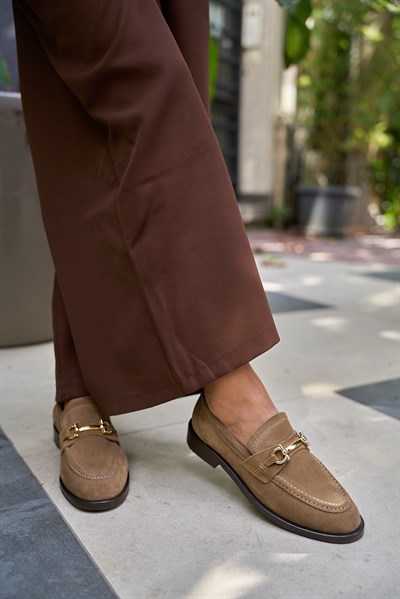 Pearl Gerçek Deri Camel Renkli Kadın Kısa Topuklu Babet