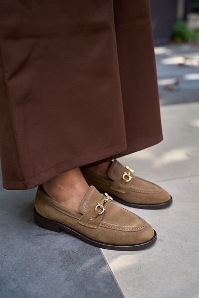 Pearl Gerçek Deri Camel Renkli Kadın Kısa Topuklu Babet