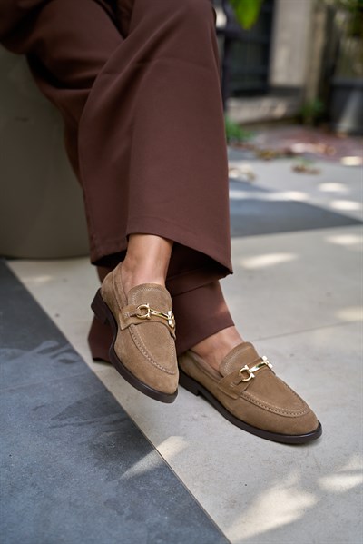 Pearl Gerçek Deri Camel Renkli Kadın Kısa Topuklu Babet