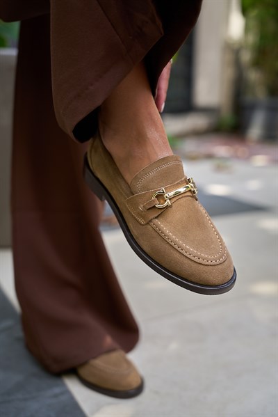 Pearl Gerçek Deri Camel Renkli Kadın Kısa Topuklu Babet