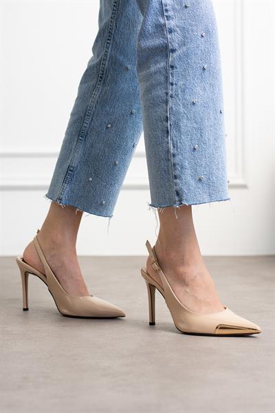 Evalin Arkası Açık Bej Renkli Kadın Topuklu Ayakkabı
