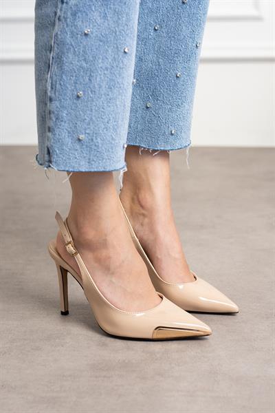 Evalin Arkası Açık Bej Renkli Kadın Topuklu Ayakkabı