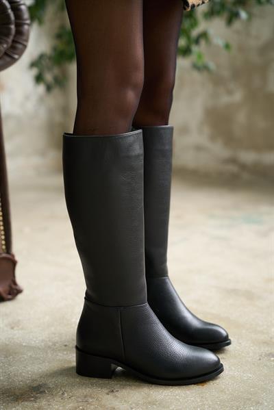 Vanessa Siyah Renkli Gerçek Deri Diz Altı Kadın Çizme