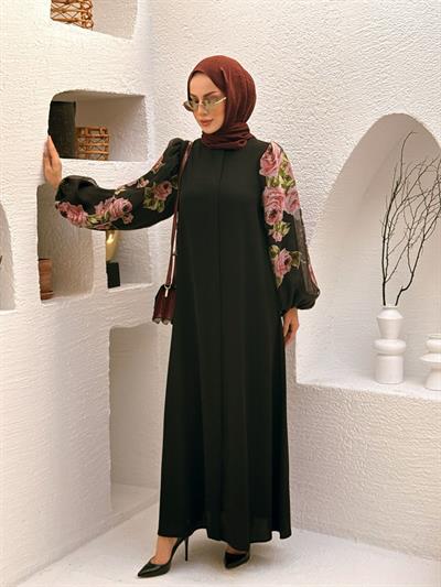 Gül Desen Organze Ferace